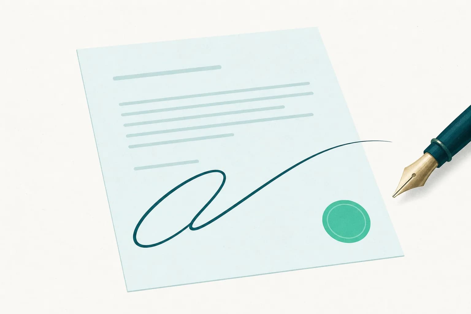 Illustration of a contract being signed with a fountain pen
