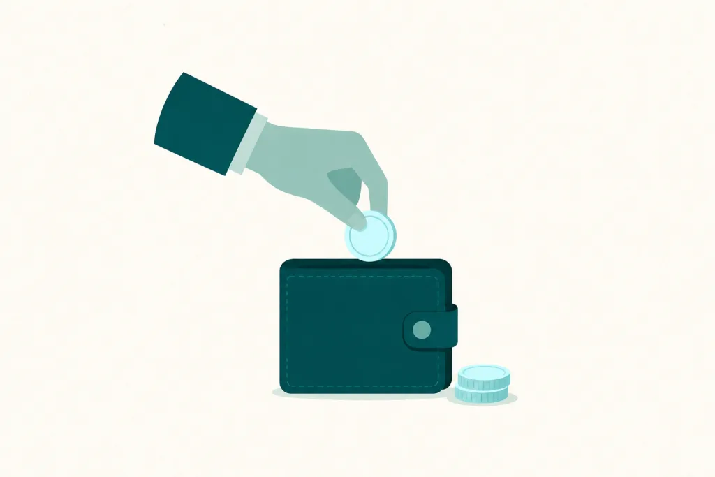 A hand dropping a coin into a Ceero wallet