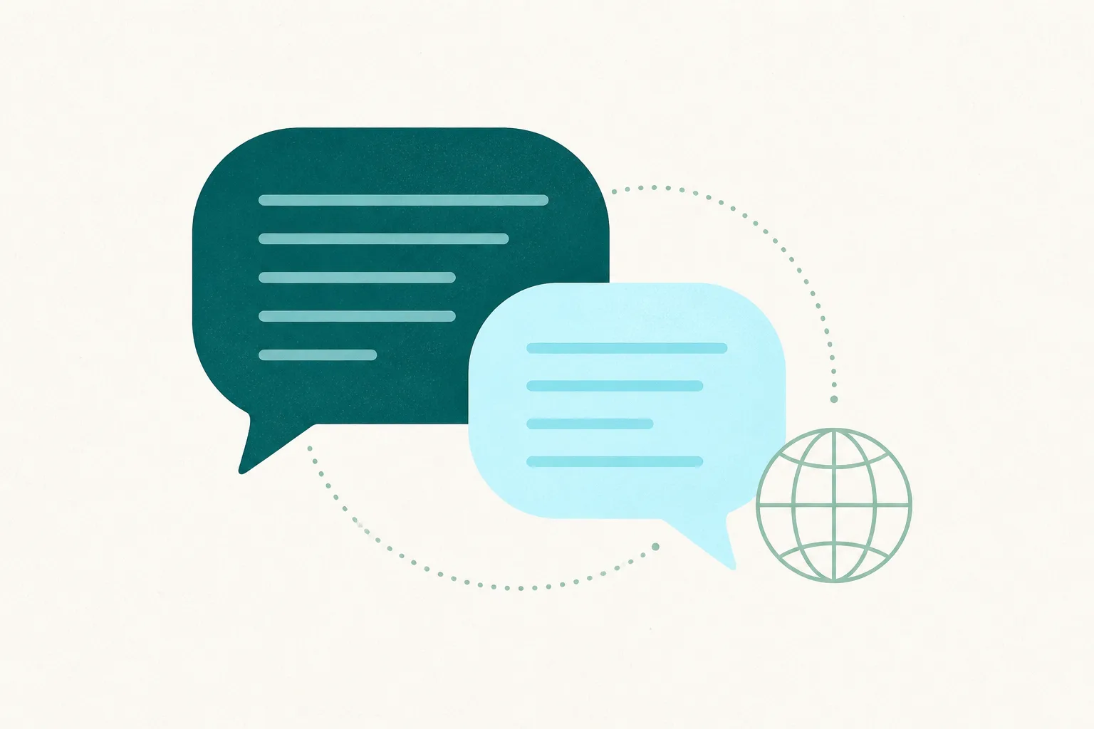 Illustration of two speech bubbles and a globe